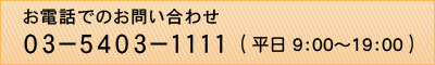 お電話でのお問い合わせ
０３－５４０３－１１１１ 平日９：００～１９：００