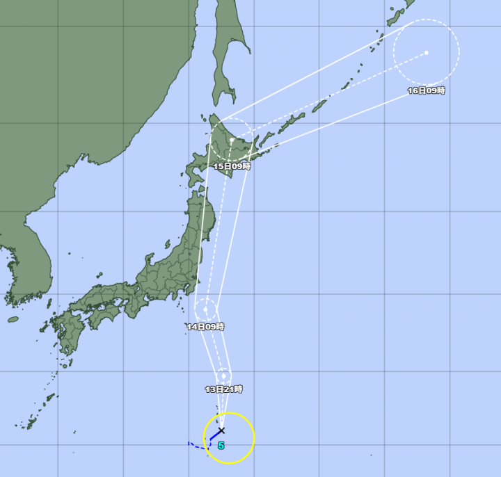 台風5号、あす14日(月)関東～東北地方に接近する見込み…注意・警戒を！