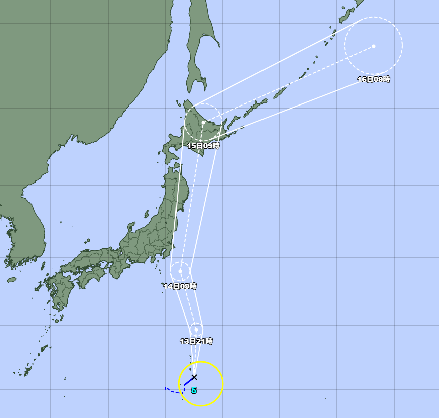 台風5号、あす14日(月)関東～東北地方に接近する見込み…注意・警戒を！